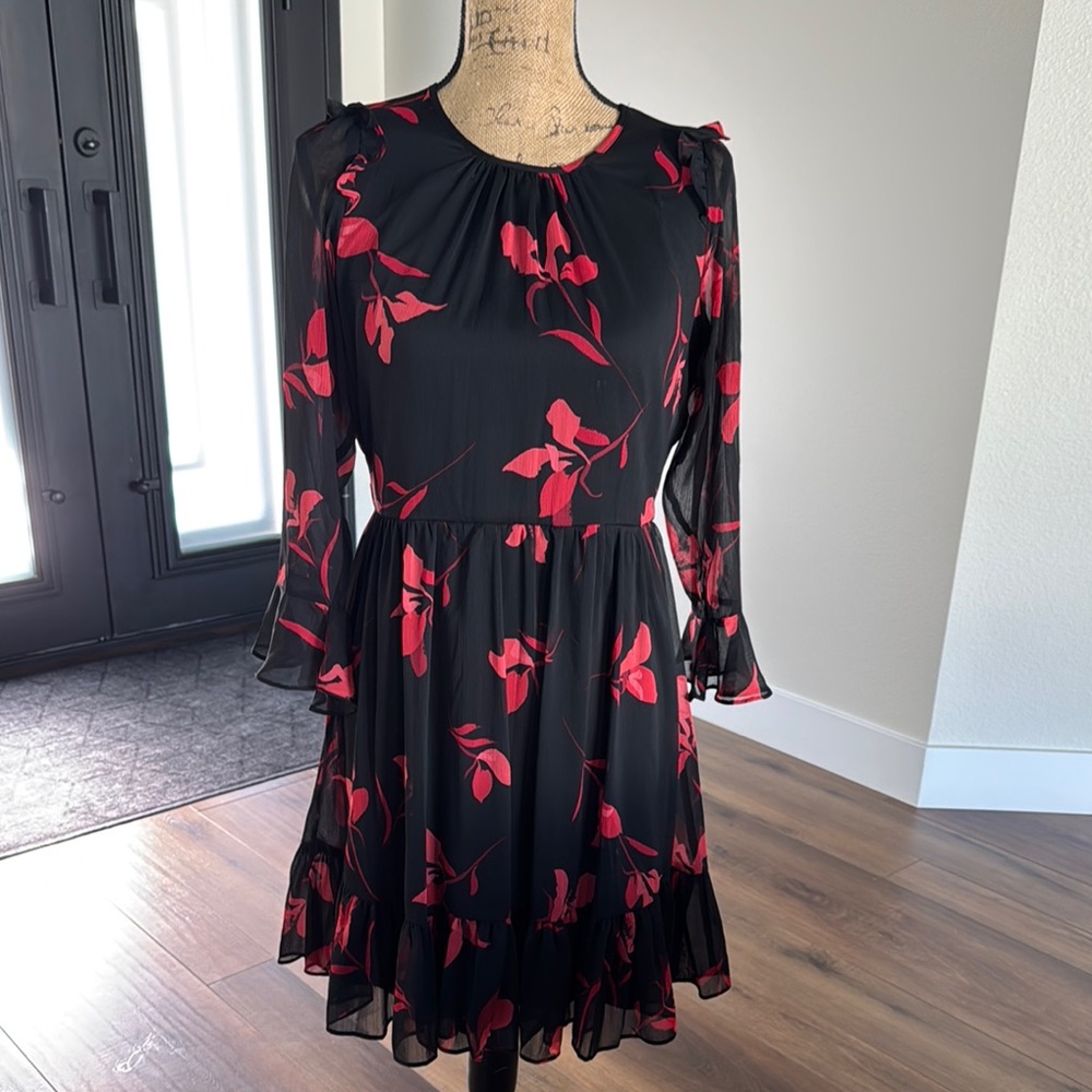 Floral Black and Red Women's Dress